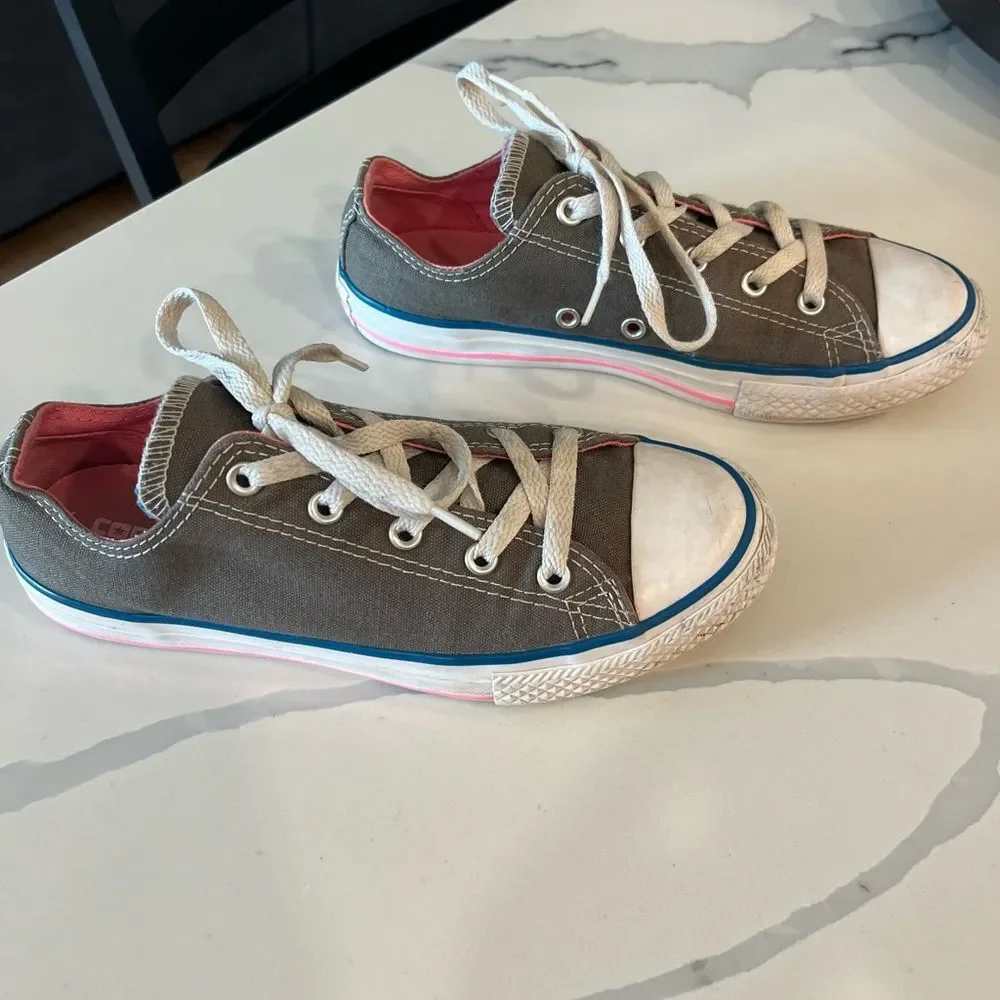 Converse All Star Girl's Gray Pink‎ Low Top Double Tongue Sneakers Sz 3